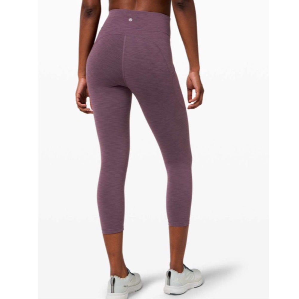 Lululemon heathered black currant purple high rise invigorate crop leggings sz 4